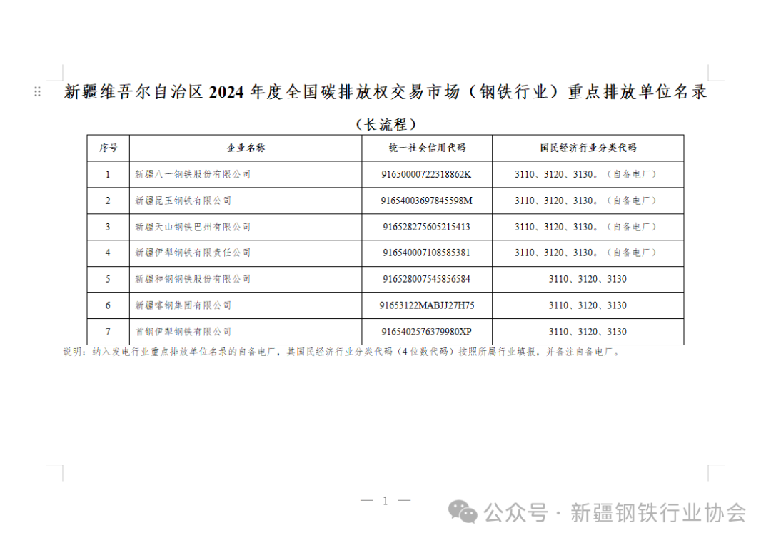新疆：2024、2025年度全国碳排放权交易市场（钢铁行业）重点排放单位名单(图3)