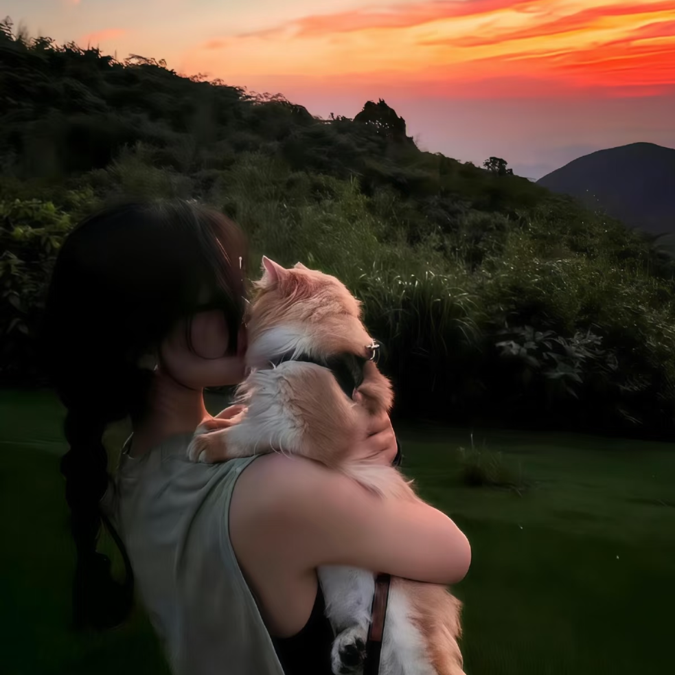 抱着猫咪自由感不露脸女生头像