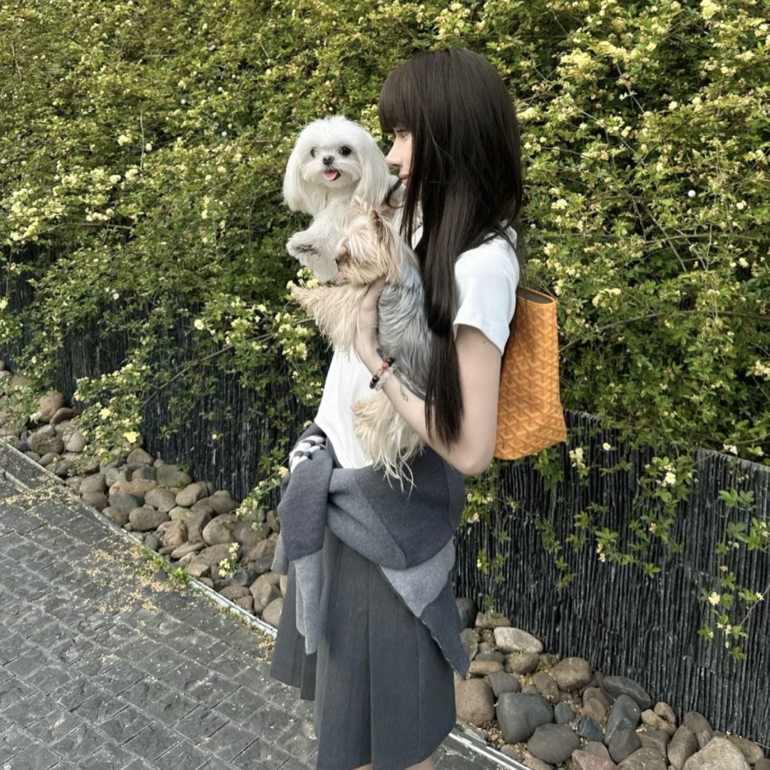 抱着狗狗温柔侧脸女生头像