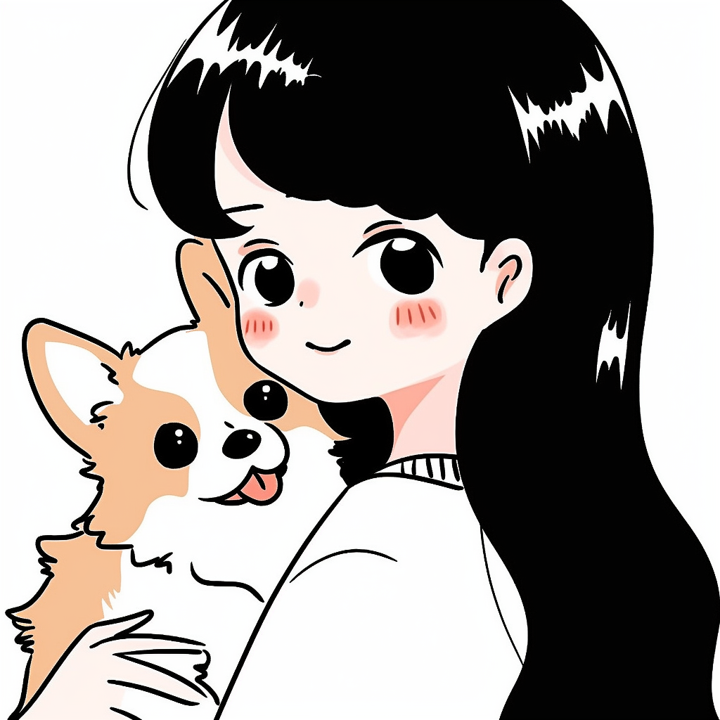 抱着狗狗可爱动漫头像女