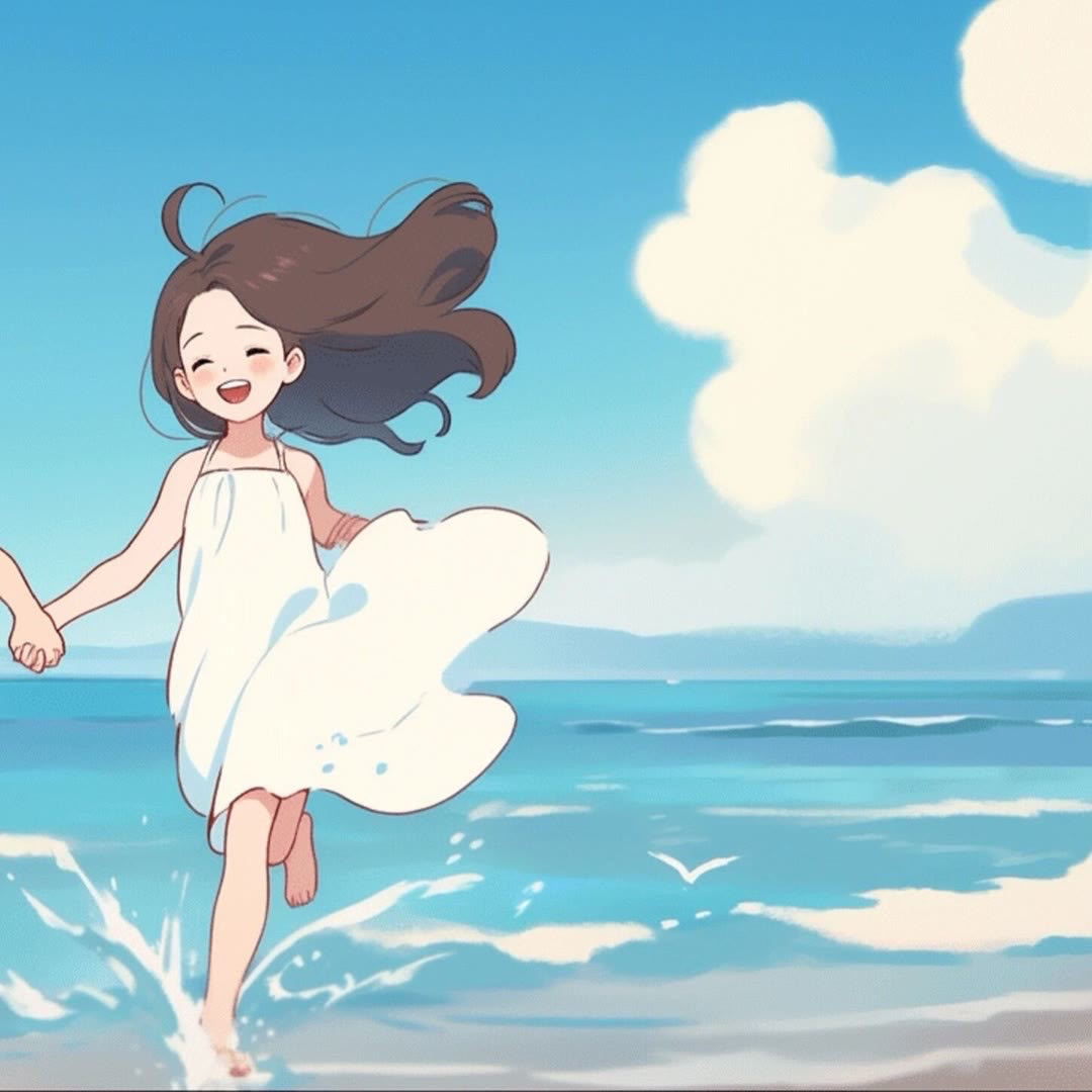 haibianbenpaoqinglvtou海边动漫情侣头像