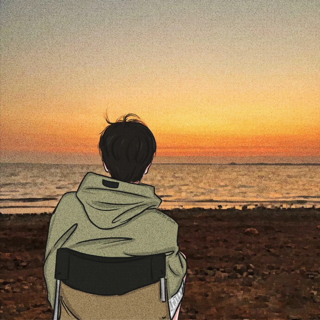 手绘海边动漫头像男