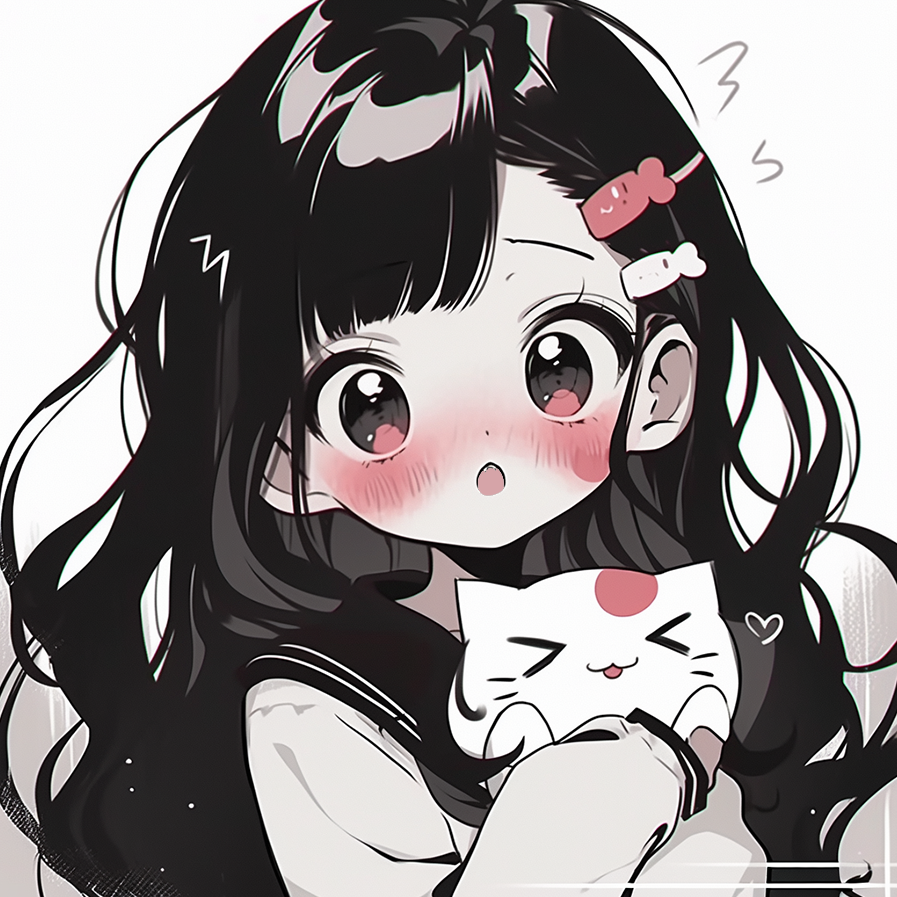 抱着猫咪动漫头像女