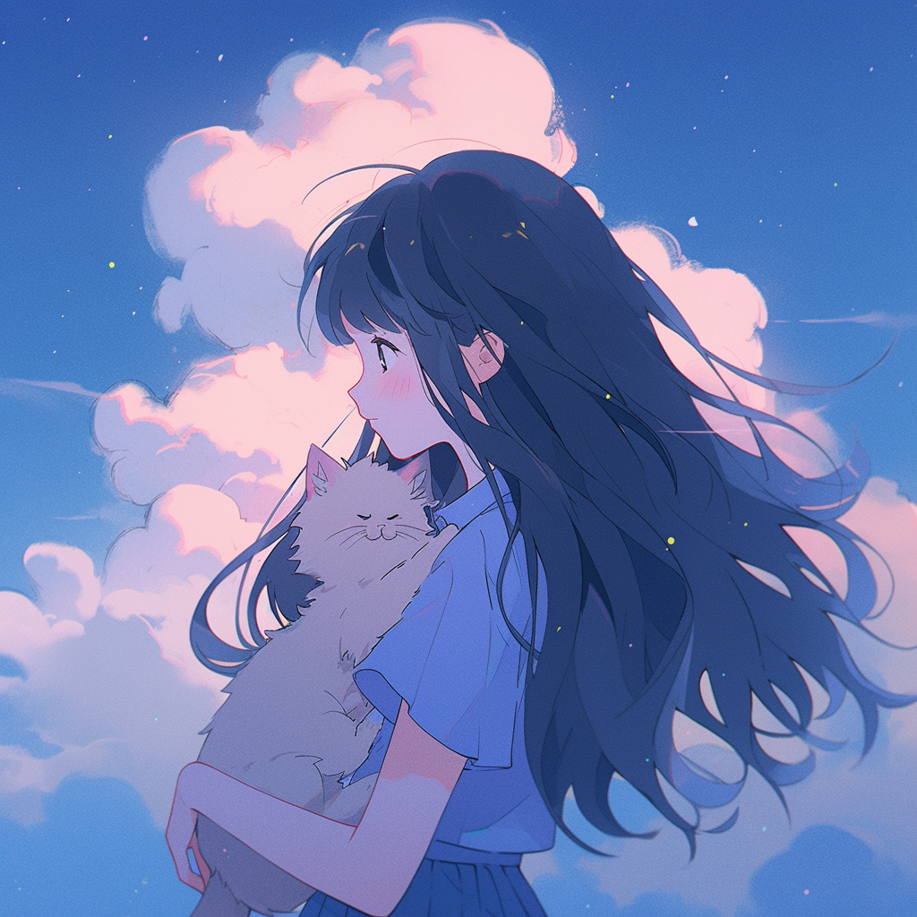 温柔治愈抱着猫咪动漫头像女