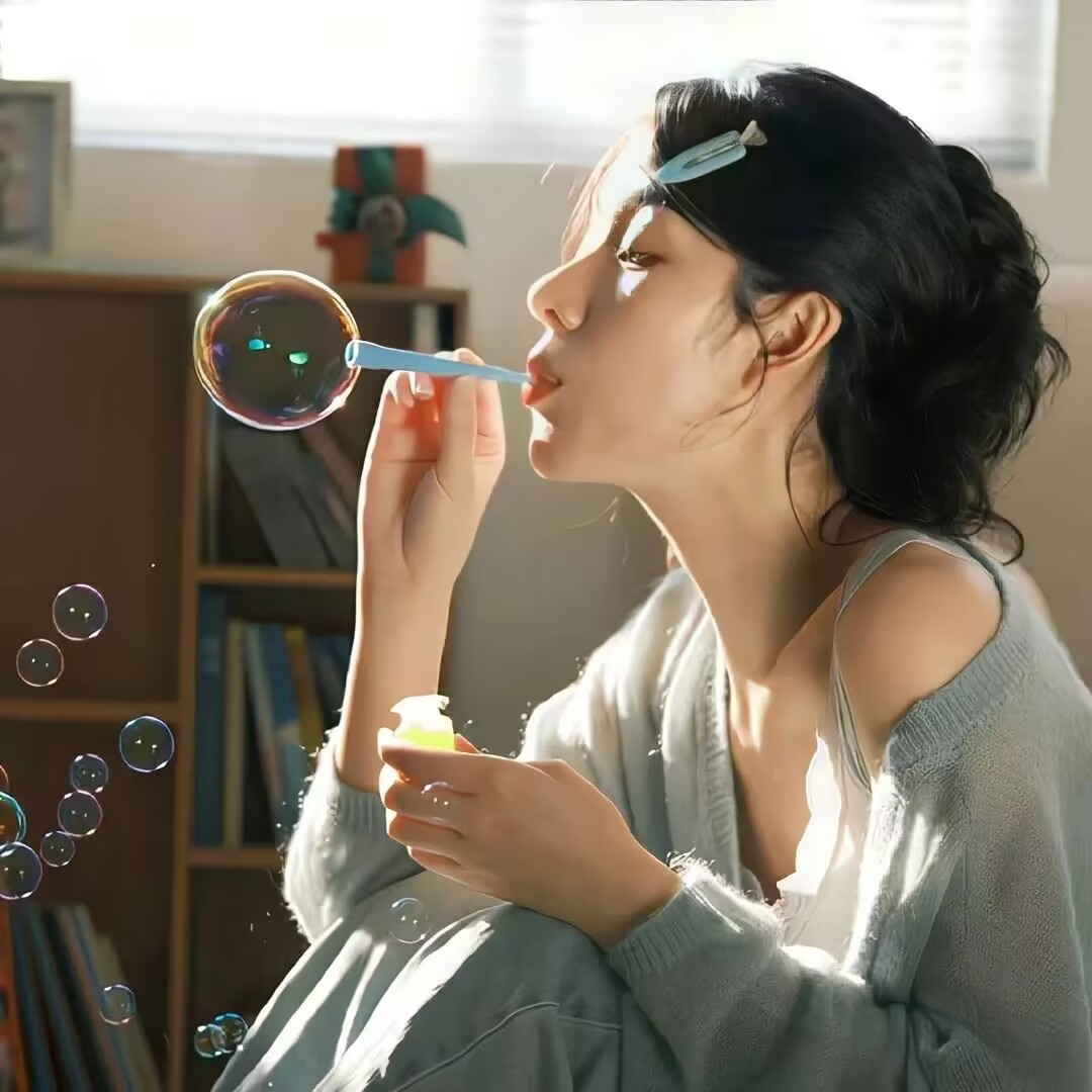 氛围感泡泡侧脸女生头像