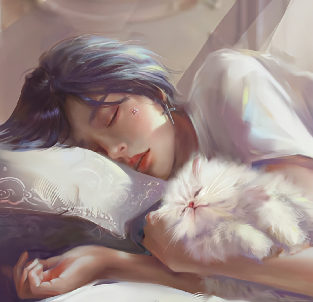 抱着猫咪手绘动漫头像女