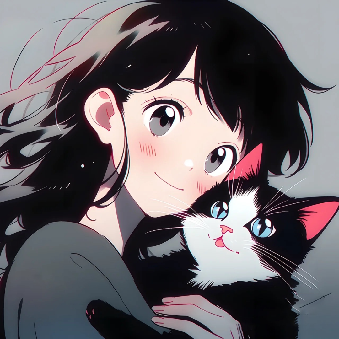 抱着猫咪动漫情侣头像