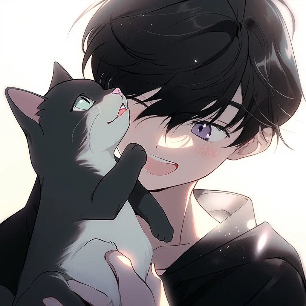 抱着猫咪动漫情侣头像