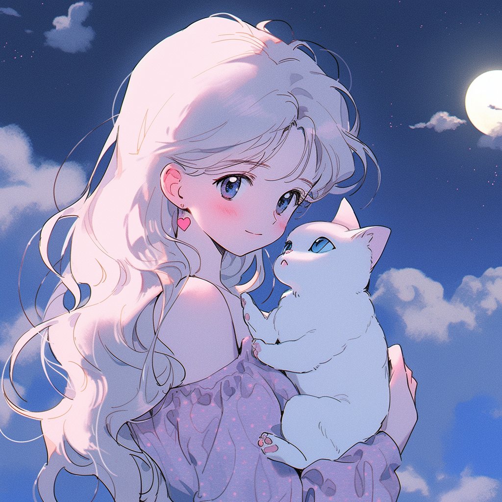温柔抱着猫咪动漫头像女