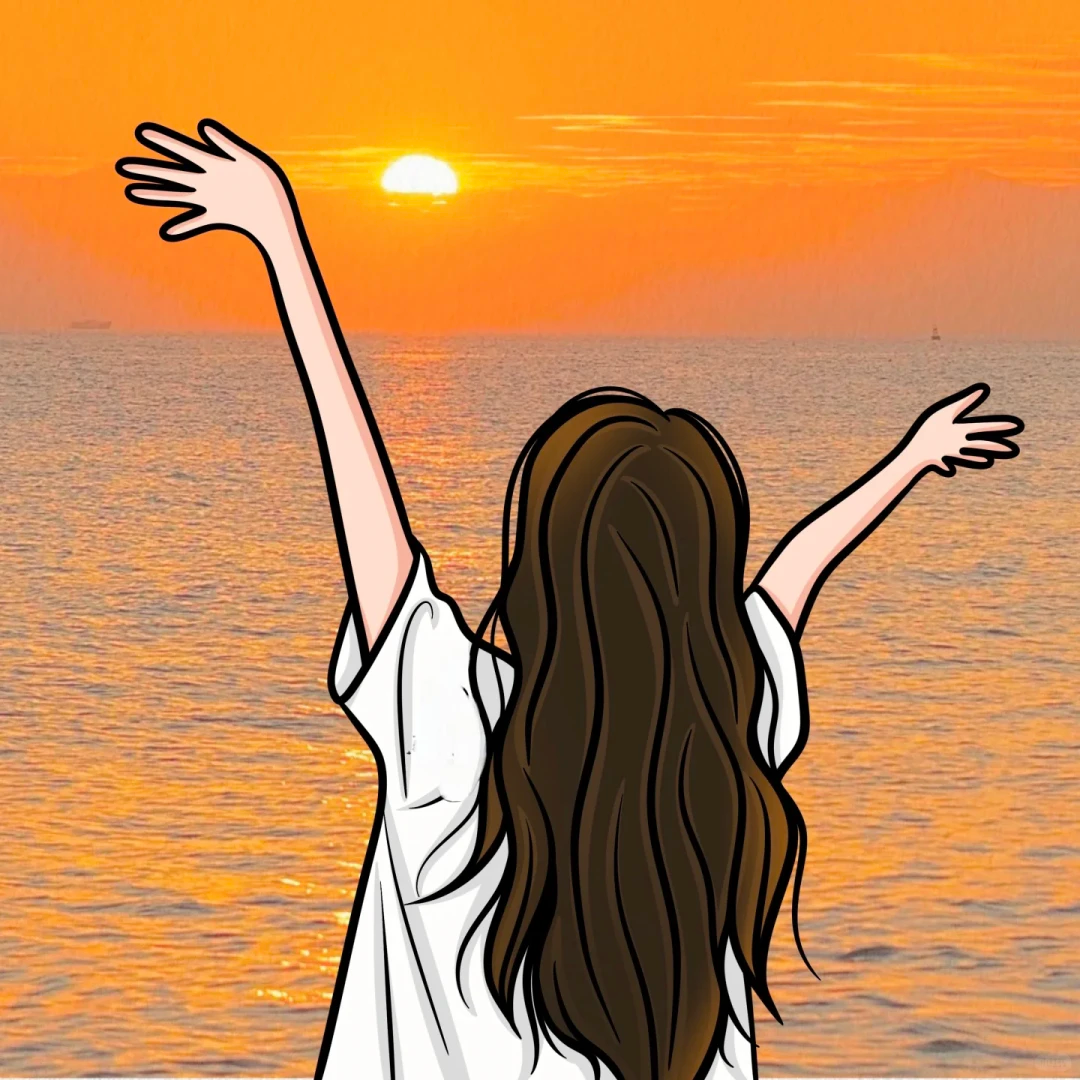 海边日落手绘动漫头像女