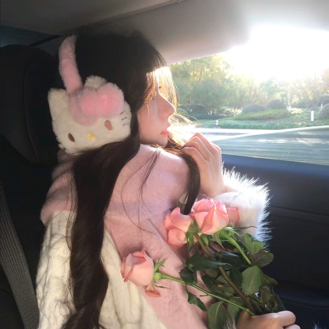 车内鲜花甜妹侧脸女生头像