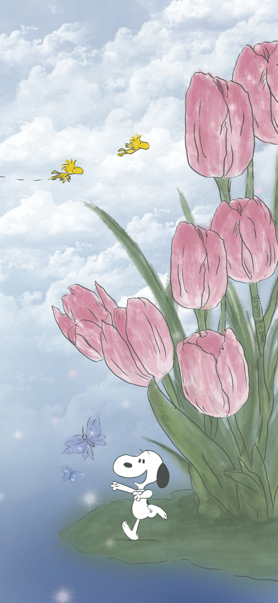 可爱史努比小清新鲜花插画壁纸