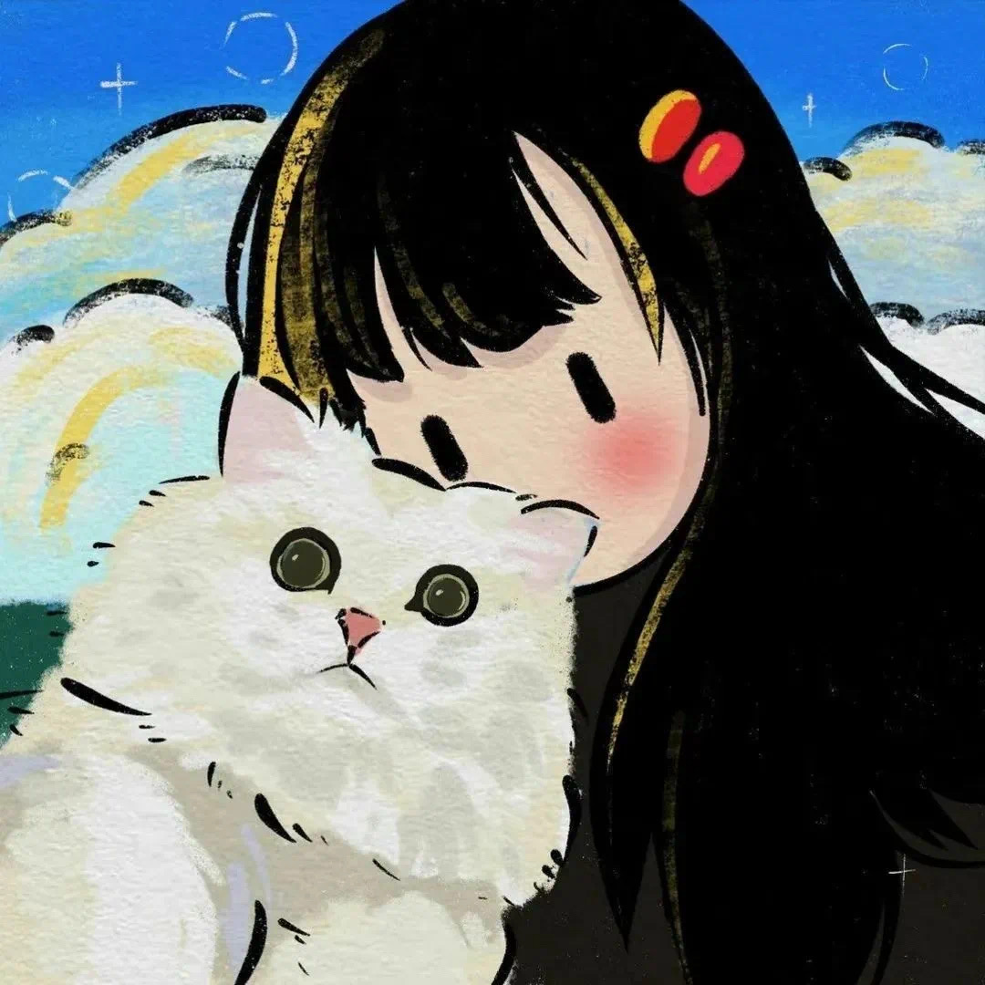 bzmcatmaoaihe抱着猫咪插画情侣头像