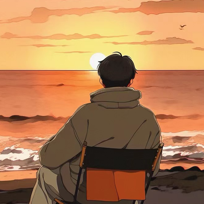 海边日落成熟手绘动漫头像男