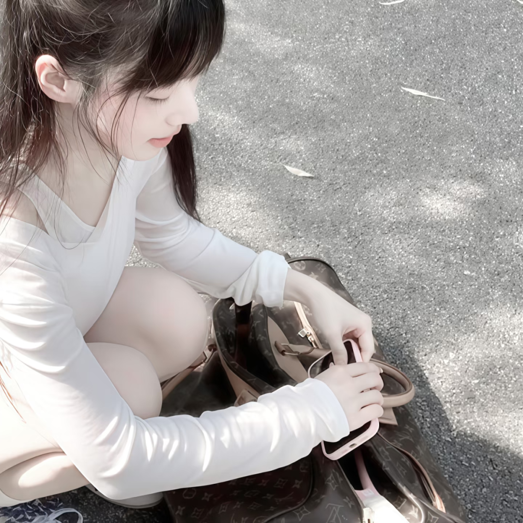 蹲着纯欲侧脸女生头像